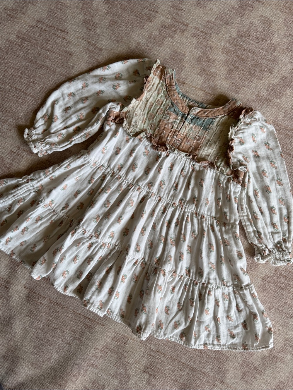 Easy Peasy Boho Floral Tiered Cotton Dress in White and Dusty Rose size 4T